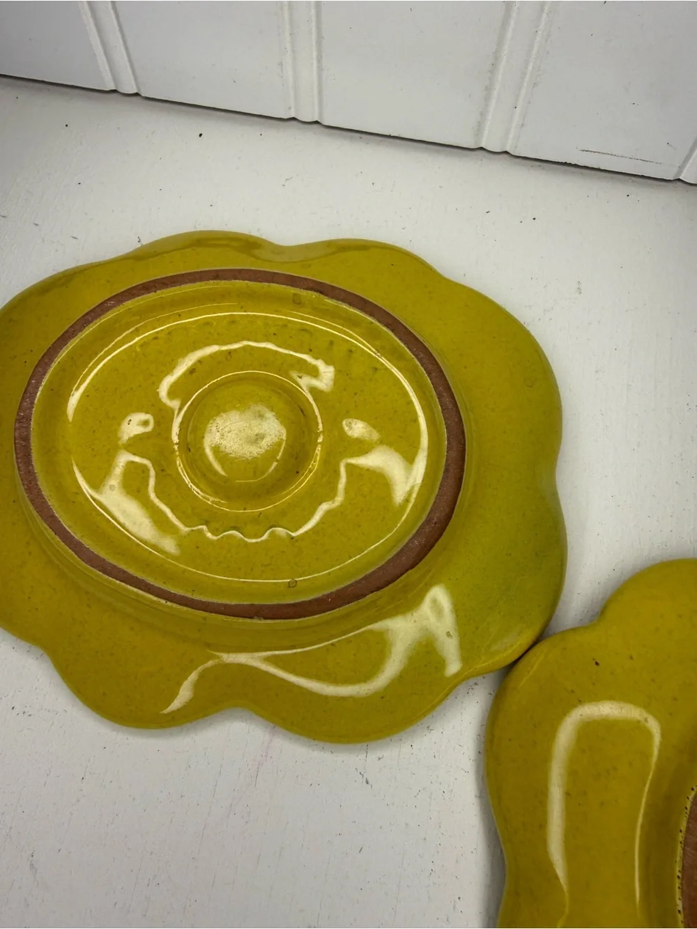 VINTAGE Frankoma Pottery Plainsman Autumn Yellow Candlestick Holder Set